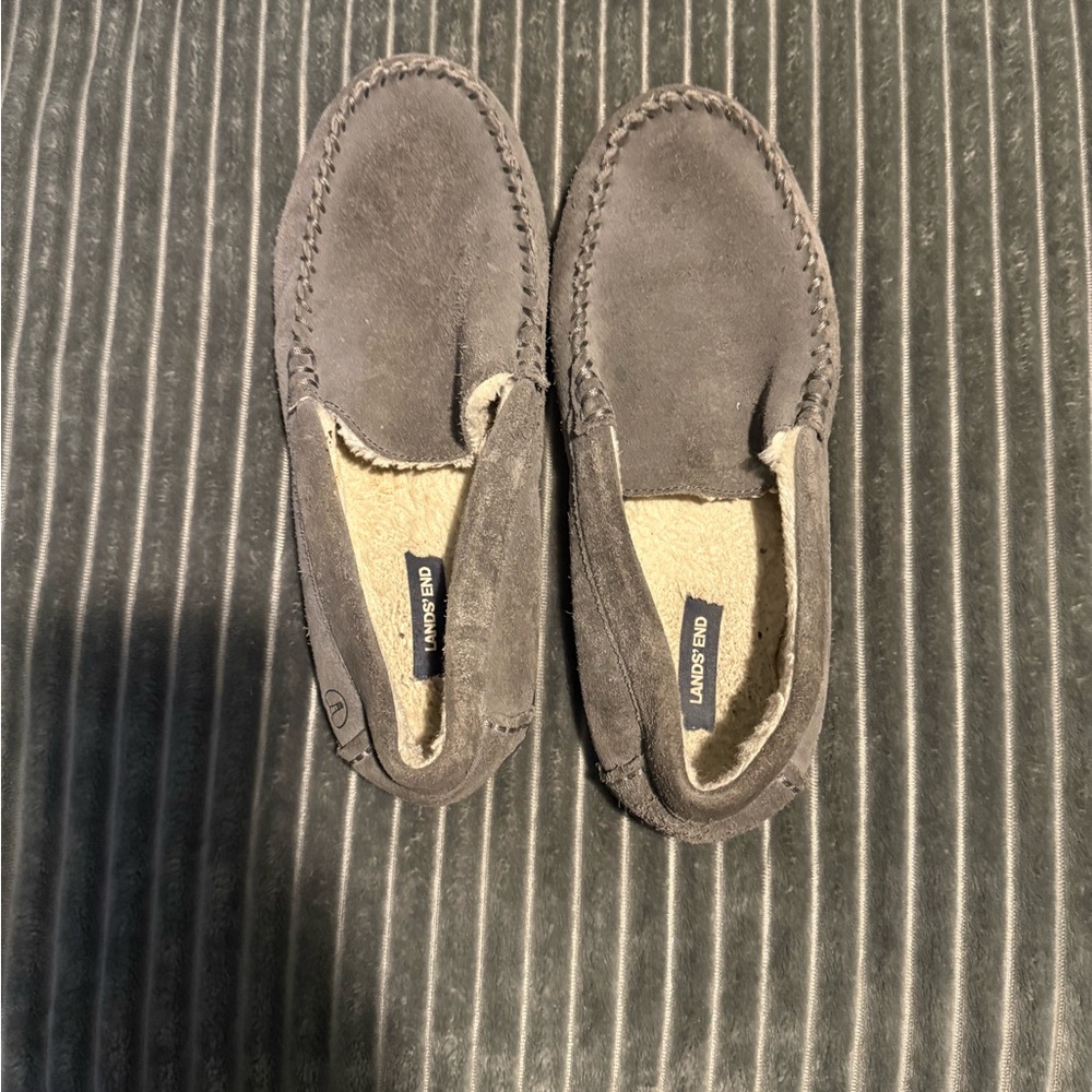 Lands' End Men's Dark Gray Suede Slip-On Moccasins